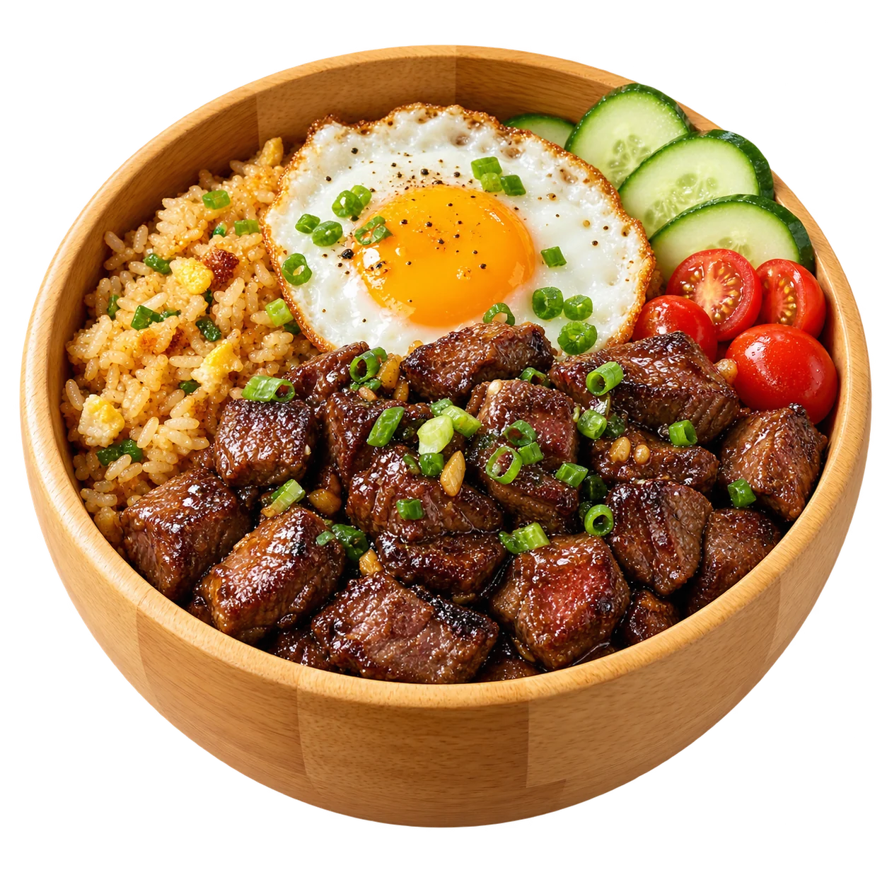 Bol de Loc-Lak, bœuf caramélisé, riz sauté et œuf au plat